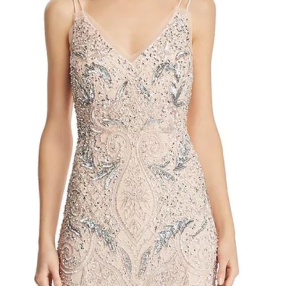 Aidan Mattox Womens Beaded Strappy Evening Dress